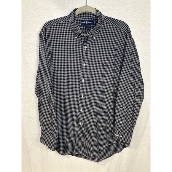 Ralph Lauren Button Up Shirt Men’s 15.5 32/33 Blue Striped Yarmouth Pony Logo - Picture 1 of 6